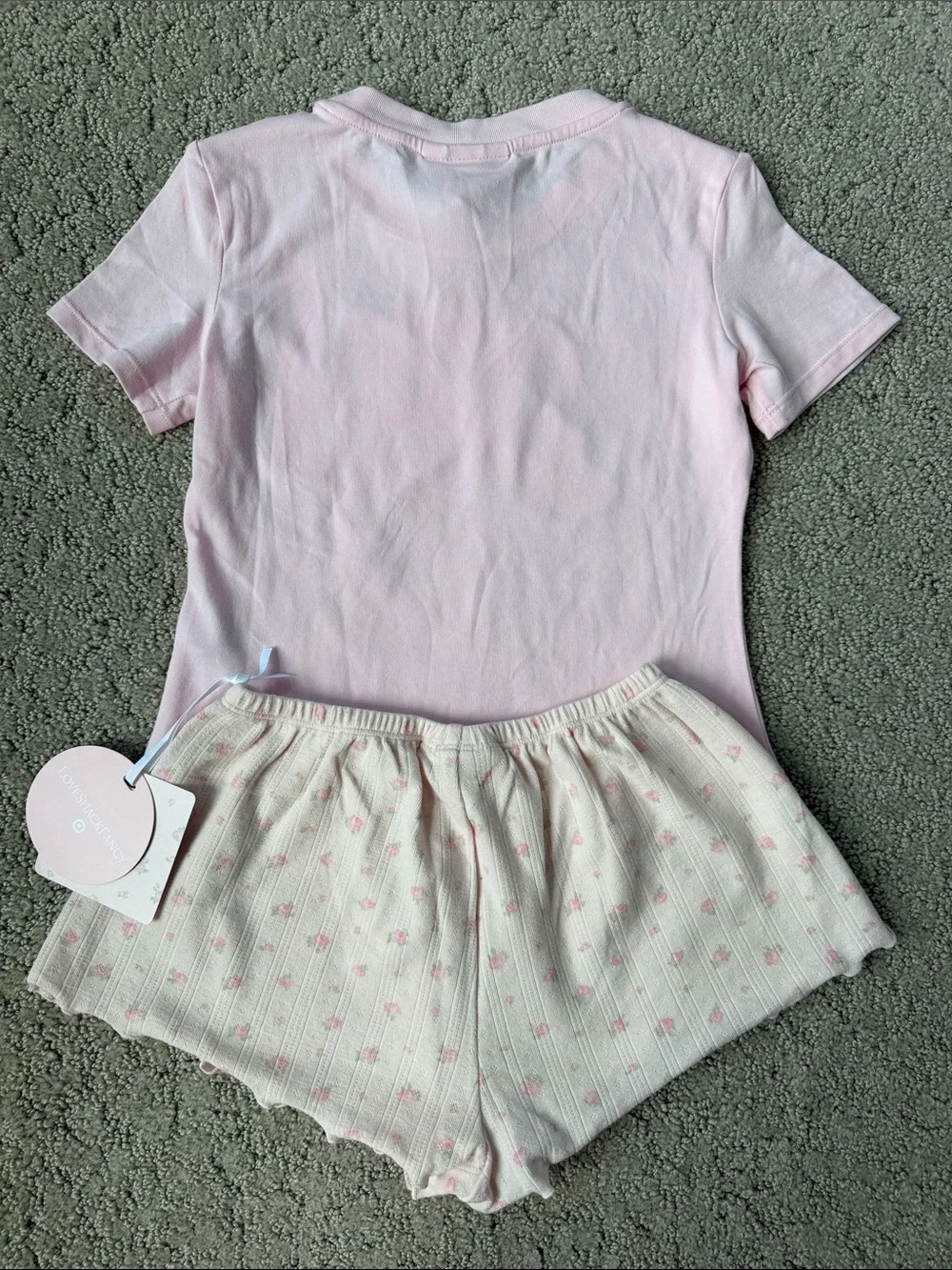 LOVESHACKFANCY Cottagecore T-Shirt & Short Set Pink Bundle Girls Lounge Med NWT